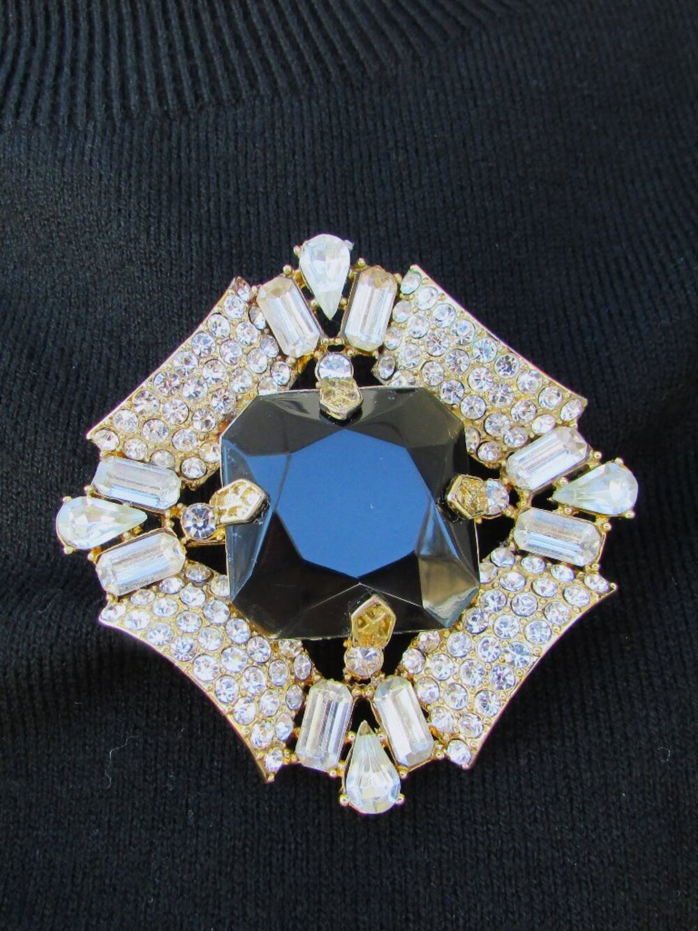 Costume faux smokey Topaz rhinestone statement brooch 2.25"X2.25"
